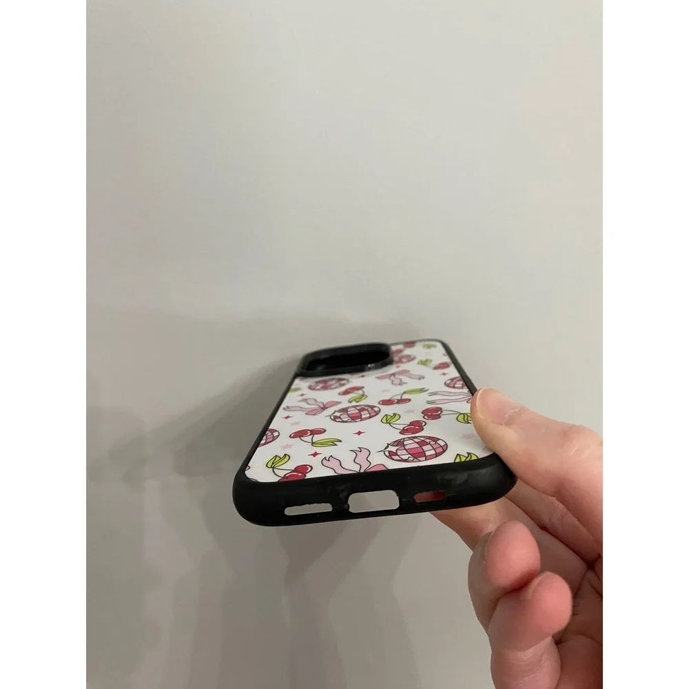 iPhone 14 Pro Case White Pink Red Disco Ball Cherry Bow Coquette Retro Bumper‎